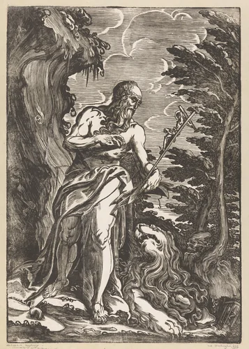 Heilige Hieronymus in de wildernis by Giuseppe Scolari, print, 1550-1600