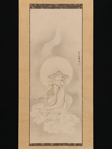 Jizō Bosatsu Playing a Flute by Kano Tan'yū (狩野探幽), painting, 1634-1666