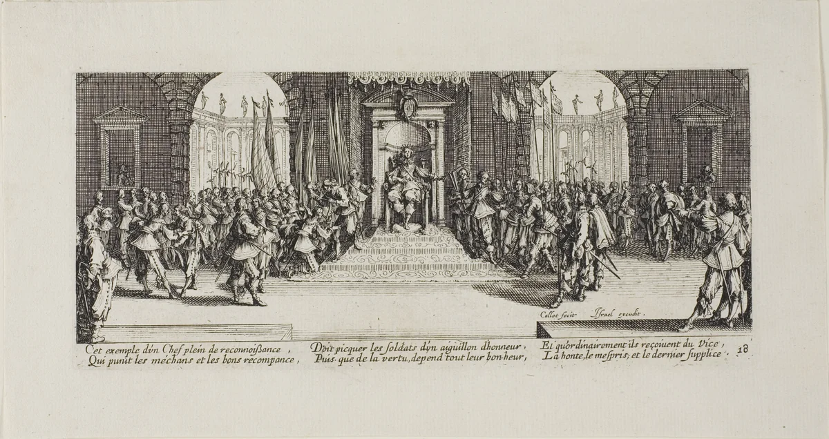 Distribution of Rewards, plate eighteen from The Miseries of War by Jacques Callot, print, 1633