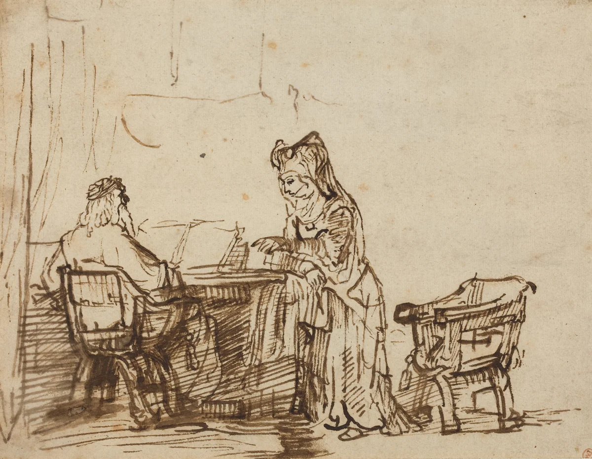 Hannah Rejecting the Reproaches of the Prophet Eli by Rembrandt van Rijn, drawing, 1606-1669