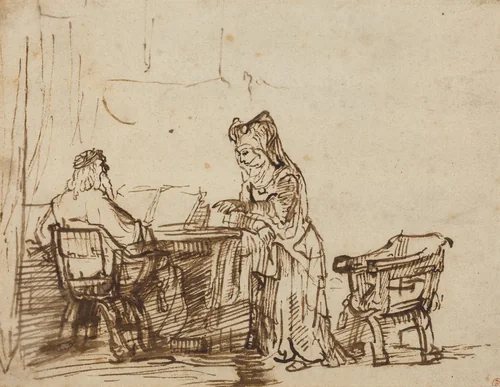 Hannah Rejecting the Reproaches of the Prophet Eli by Rembrandt van Rijn, drawing, 1606-1669