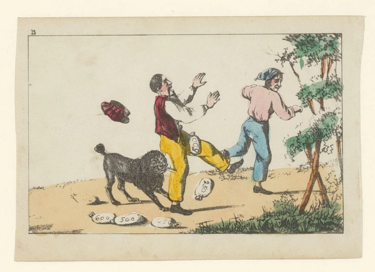 Kardoes en Muizenschik vangen twee dieven by anonymous, print, 1841