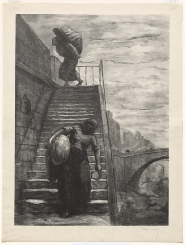 Washerwomen Descending a Quai Staircase by Alexandre Lunois, print, 1888