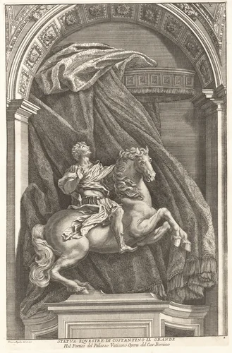 Statue of Constantine by Francesco Faraone Aquila; Gian Lorenzo Bernini, print, 1704-1742