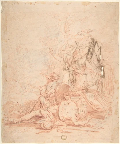 Venus and the Dead Adonis (recto); Sketches of Venus and the Dead Adonis; several sketches of kneeling and standing figures (verso) by anonymous, drawing, 1696-1770