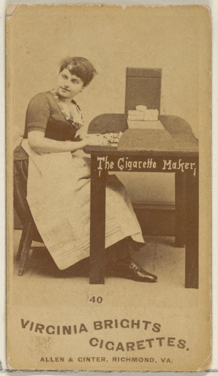 Card 40, from the series, Cigarette Making Girls (N46) for Virginia Brights Cigarettes by Allen & Ginter, photograph, 1888