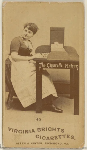 Card 40, from the series, Cigarette Making Girls (N46) for Virginia Brights Cigarettes by Allen & Ginter, photograph, 1888