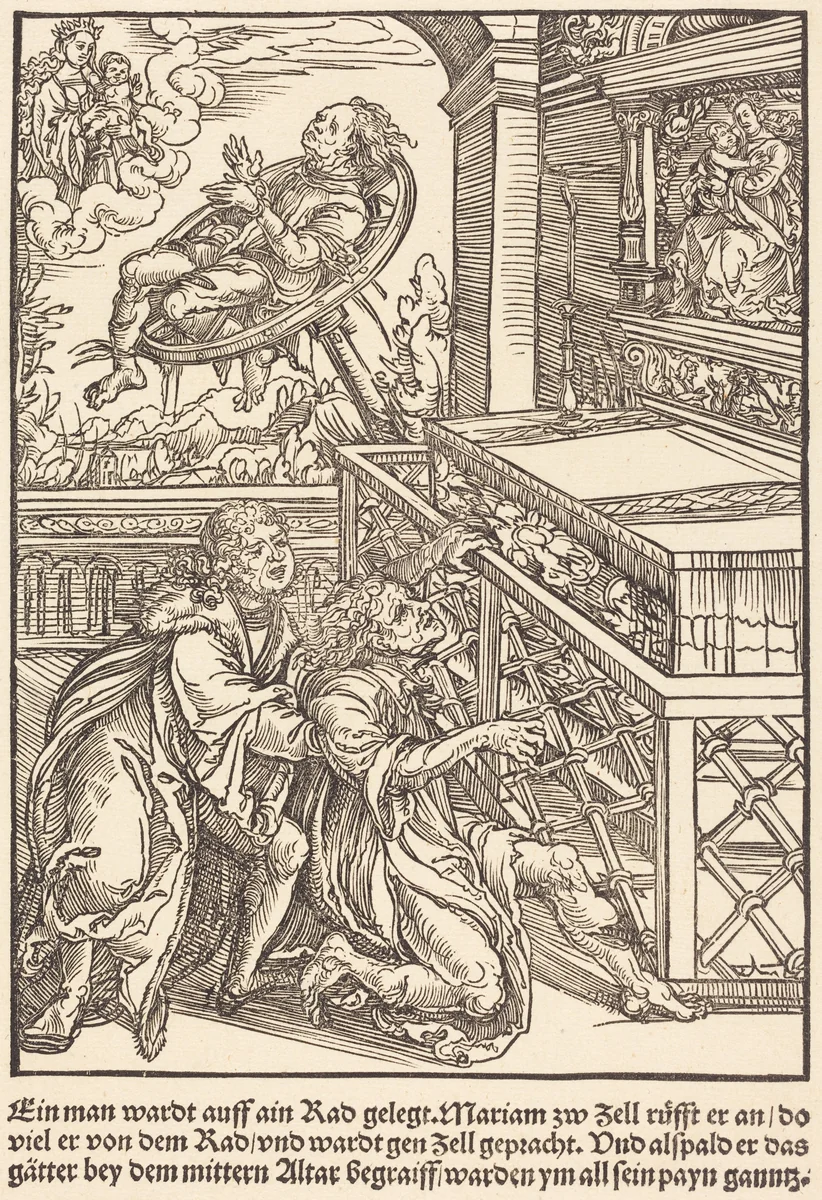 Ein man wardt auff ain Rad ... by Master of the Miracles of Mariazell, print, 1503