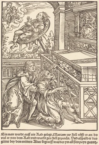 Ein man wardt auff ain Rad ... by Master of the Miracles of Mariazell, print, 1503