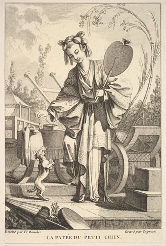 The Small Dog Standing on Hind Legs by John Ingram, print, 1741-1763