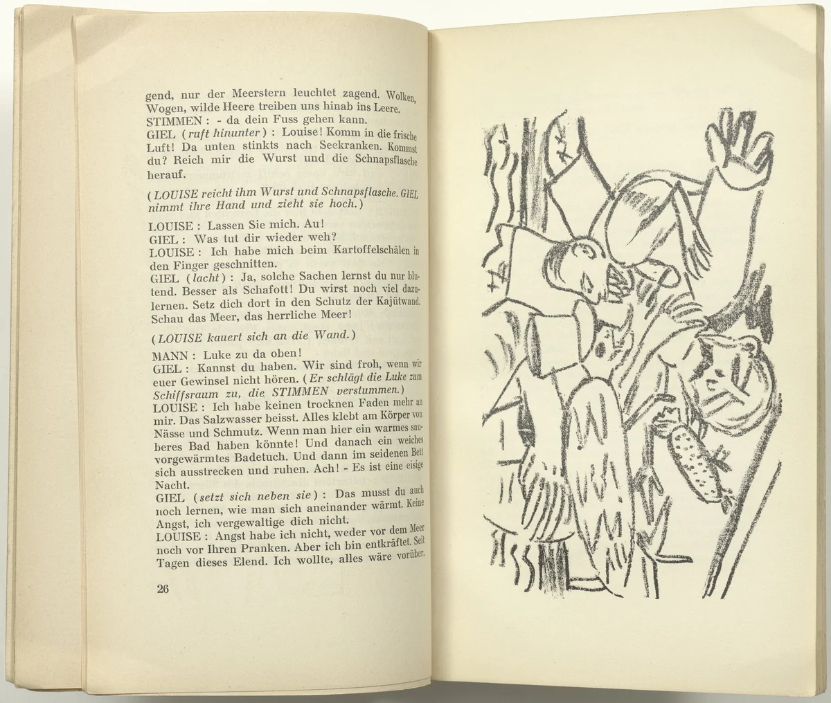First Illustration for Scene 2 (plate facing page 26) from Der Mensch ist kein Haustier (Man Is Not a Domestic Animal) by Max Beckmann, illustrated book, 1937