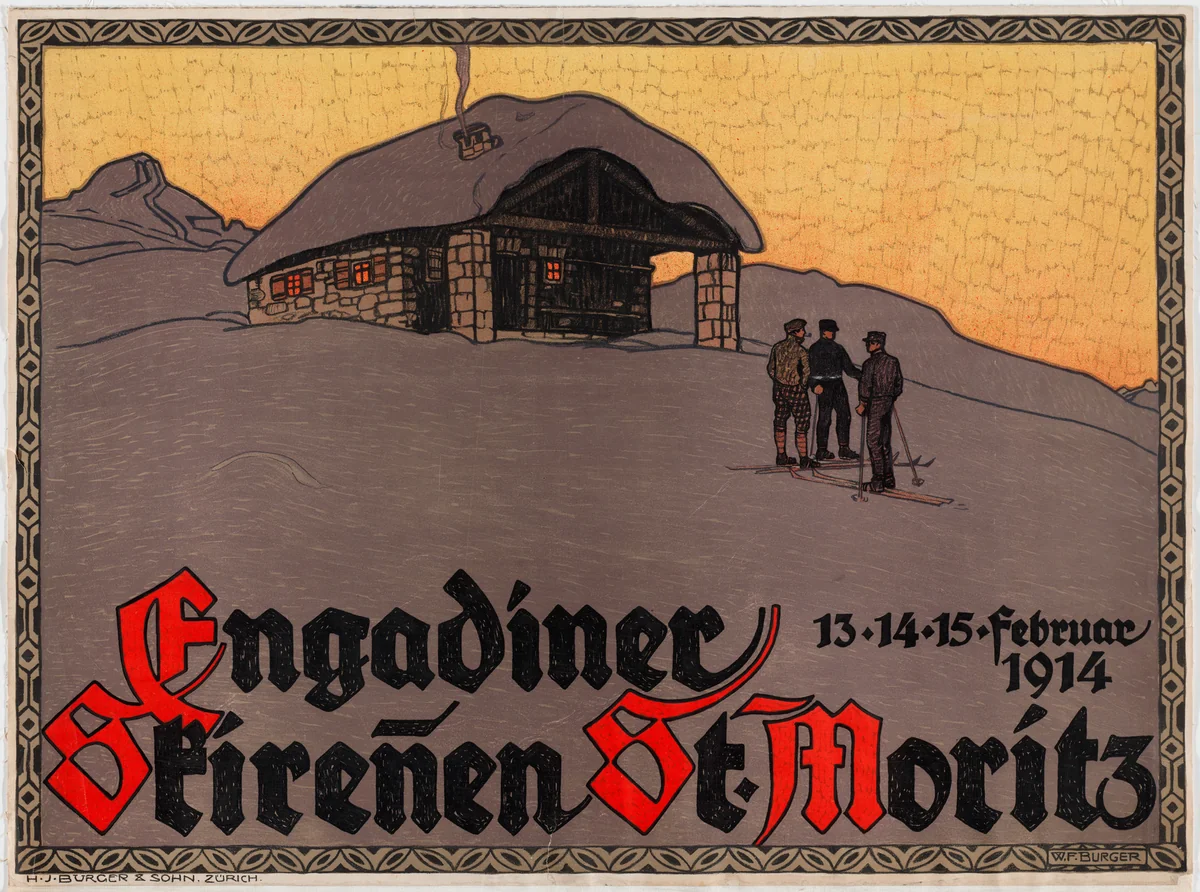 Engadiner Spirenen St. Moritz by Wilhelm Friedrich Bürger, design, 1914