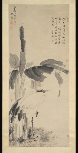 Crane Beneath a Banana Tree by Unidentified Artist, painting, 1638