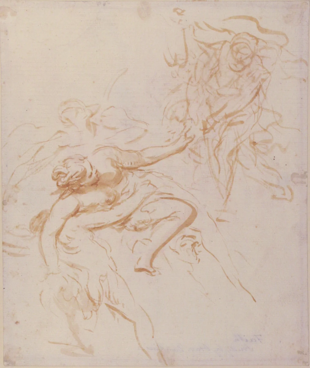 Scene of Abduction (recto); Allegorical Figure of Christian Faith, Drawn over Faint Landscape Indications (verso) by Ottaviano Dandini, drawing, 1706-1740