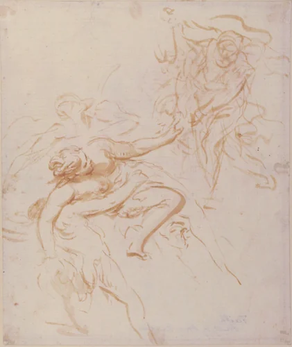 Scene of Abduction (recto); Allegorical Figure of Christian Faith, Drawn over Faint Landscape Indications (verso) by Ottaviano Dandini, drawing, 1706-1740