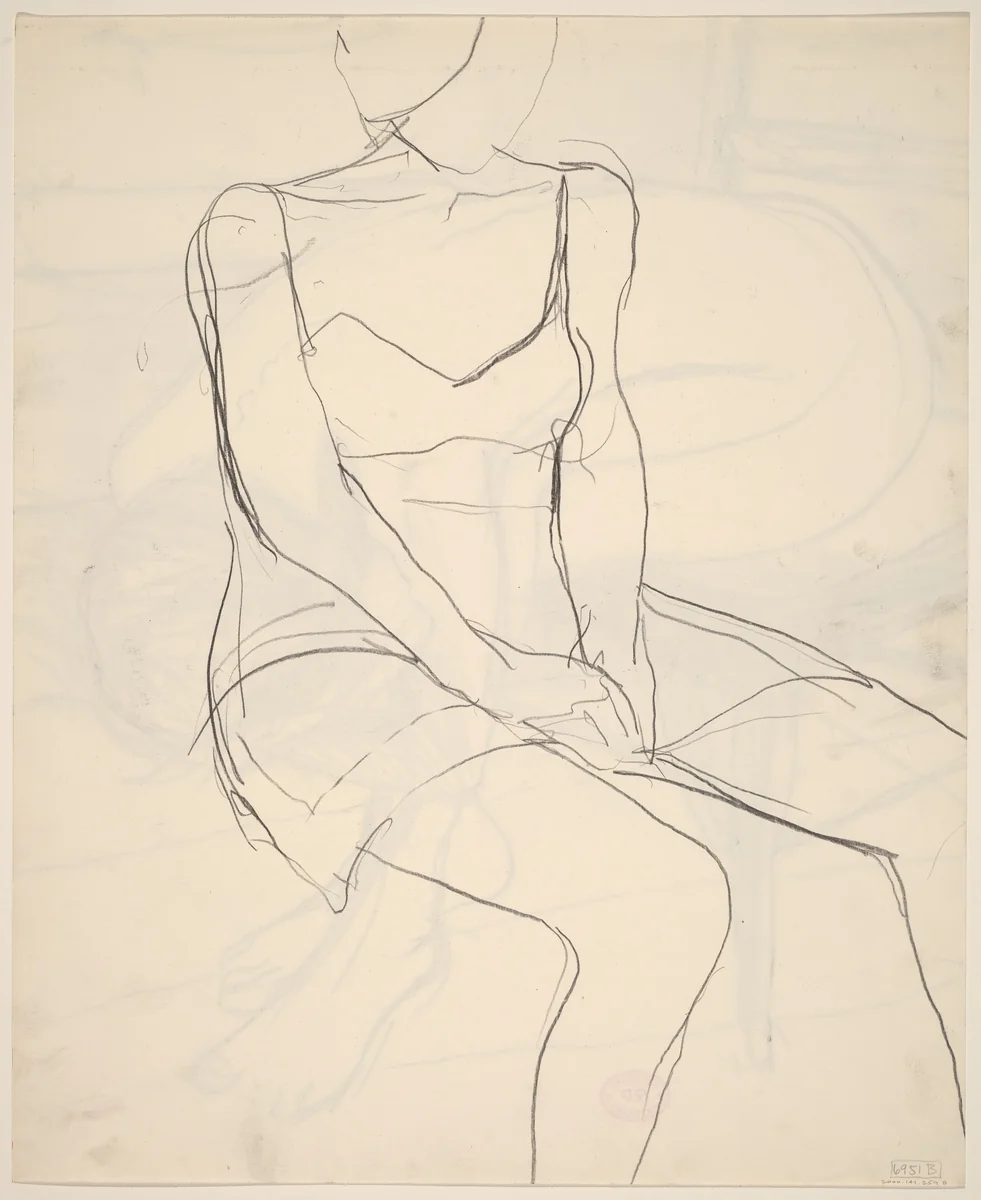 Untitled [seated woman with hands in lap] [verso] by Richard Diebenkorn, drawing, 1955-1967