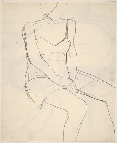 Untitled [seated woman with hands in lap] [verso] by Richard Diebenkorn, drawing, 1955-1967