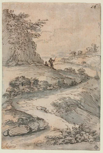 Figures on a Winding Road by Salvator Rosa, drawing, 1635-1673