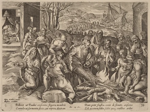 Saint Paul Shipwrecked on the Island of Melita by Philip Galle, print, 1537-1612