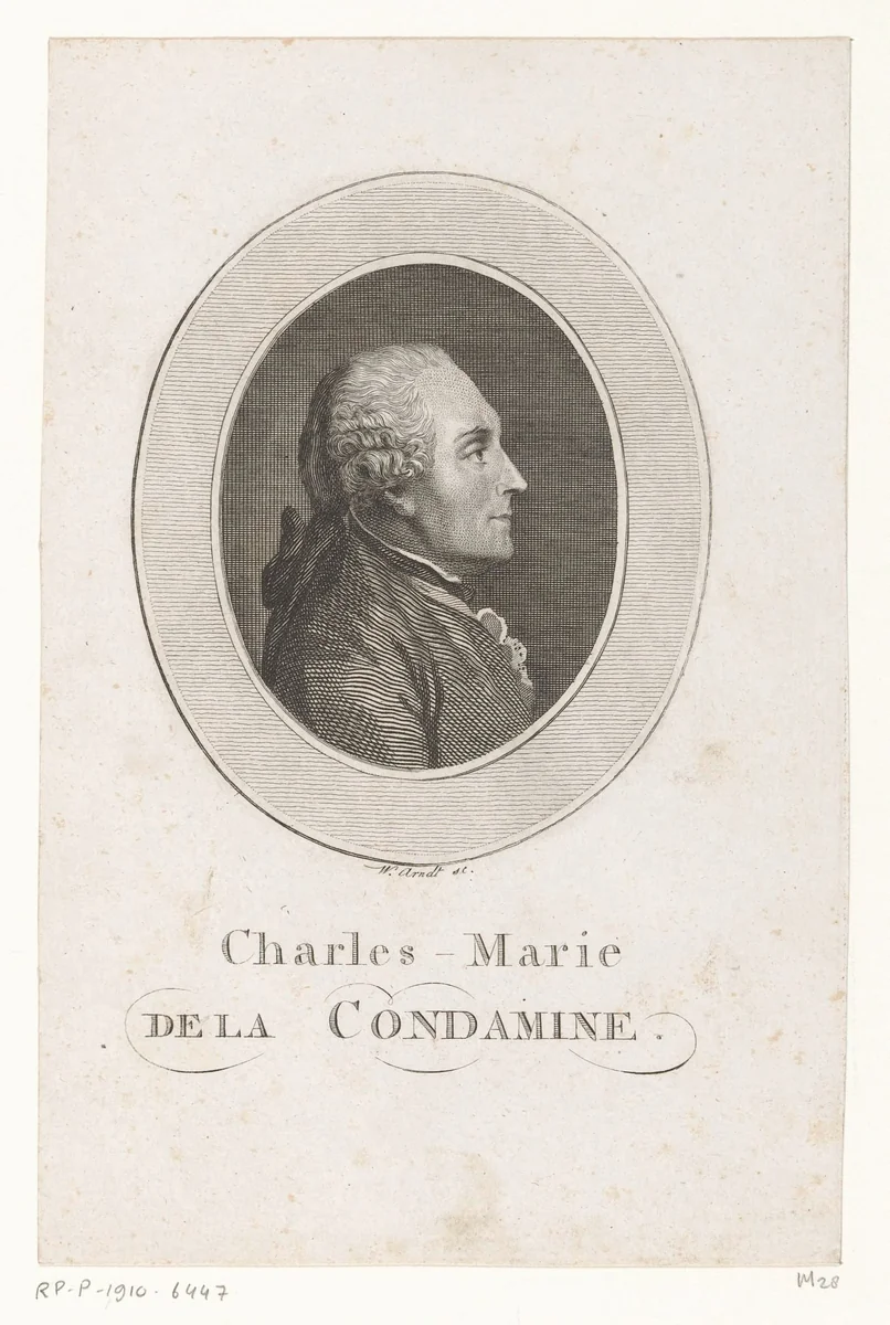 Portret van Charles-Marie de La Condamine by Wilhelm Arndt, print, 1760-1813