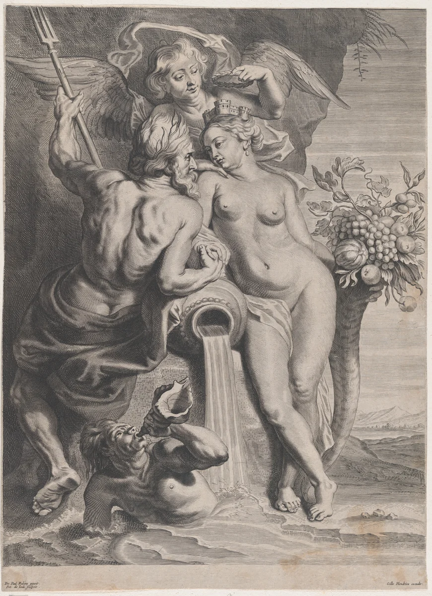 Neptune and Cybele by Pieter de Jode II, print, 1640-1674