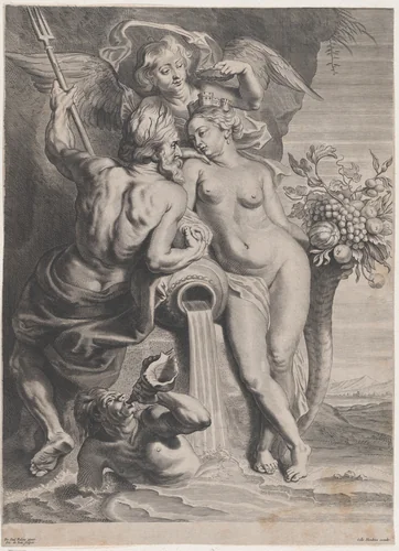 Neptune and Cybele by Pieter de Jode II, print, 1640-1674