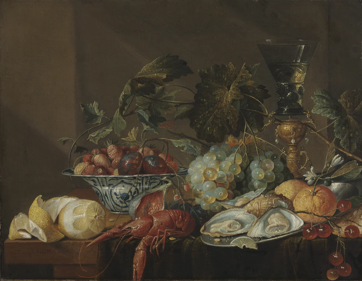 Still-Life with Crayfish, Oysters, and Fruit by Cornelis de Heem, painting, 1675-1725