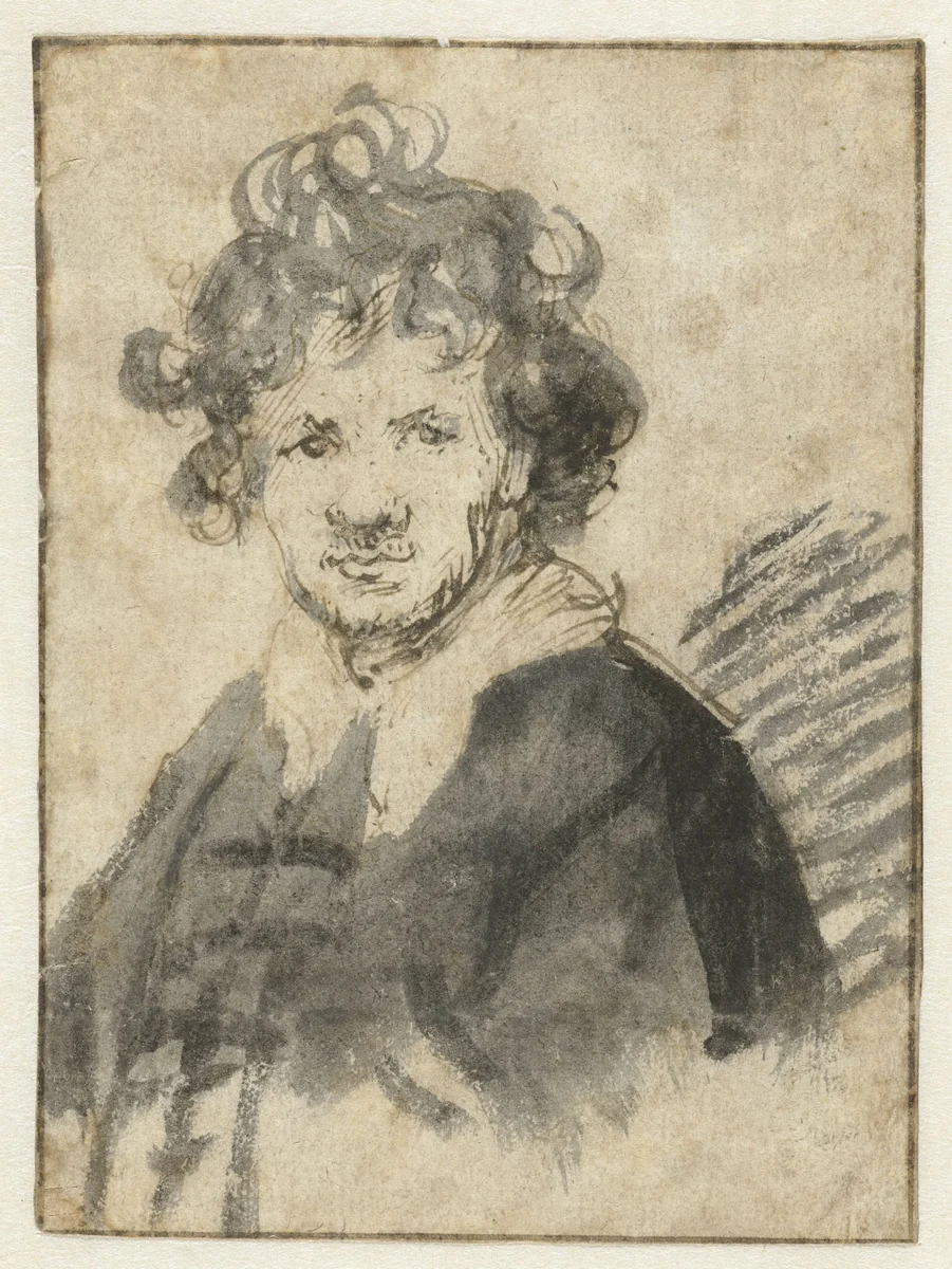 Self-portrait with Tousled Hair by Rembrandt van Rijn, drawing, 1628-1629
