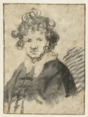 Self-portrait with Tousled Hair by Rembrandt van Rijn, drawing, 1628-1629