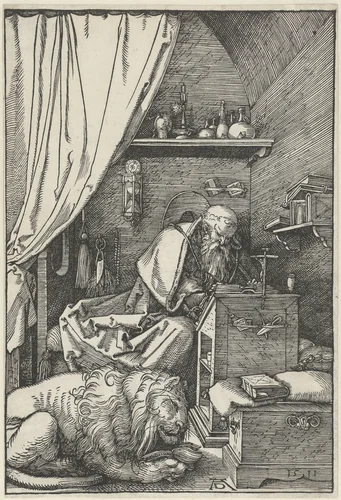 De Heilige Hiëronymus in zijn studeervertrek by Unknown, print, 1511