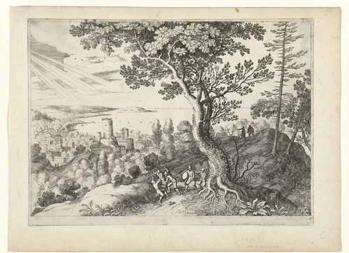 Reiziger wordt aangevallen door rovers by Guilliam van Nieulandt, print, 1594-1635