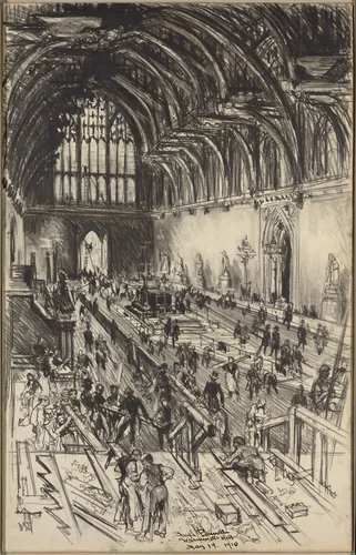Preparations for the Lying in State of Edward VII by Joseph Pennell, drawing, 1910