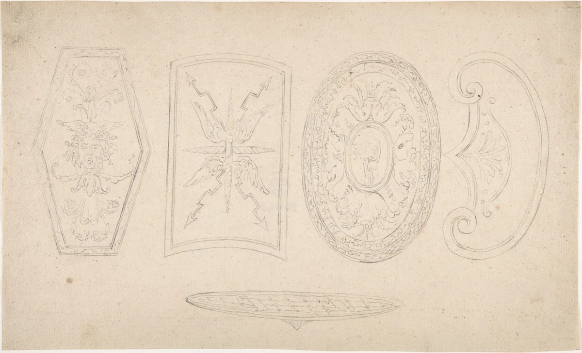 Five Shields by anonymous, drawing, 1775-1825