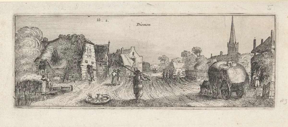 Gezicht op het dorp Diemen by anonymous, print, 1612-1652