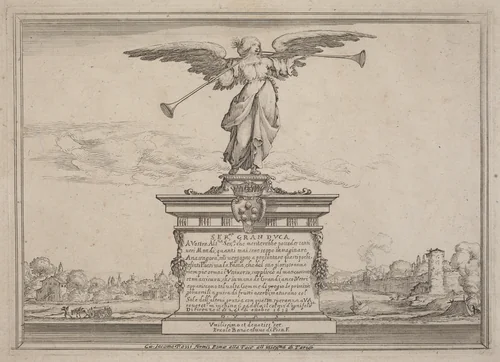 Dedication Page with Statue of Fama by Ercole Bazicaluva, print, 1638