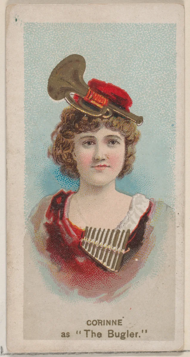 Corinne as "The Bugler," from the series Fancy Dress Ball Costumes (N73) for Duke brand cigarettes by W. Duke, Sons & Co., print, 1889