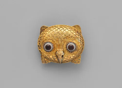 Brooch in the form of an owl head by Castellani, metalwork, 1855-1865