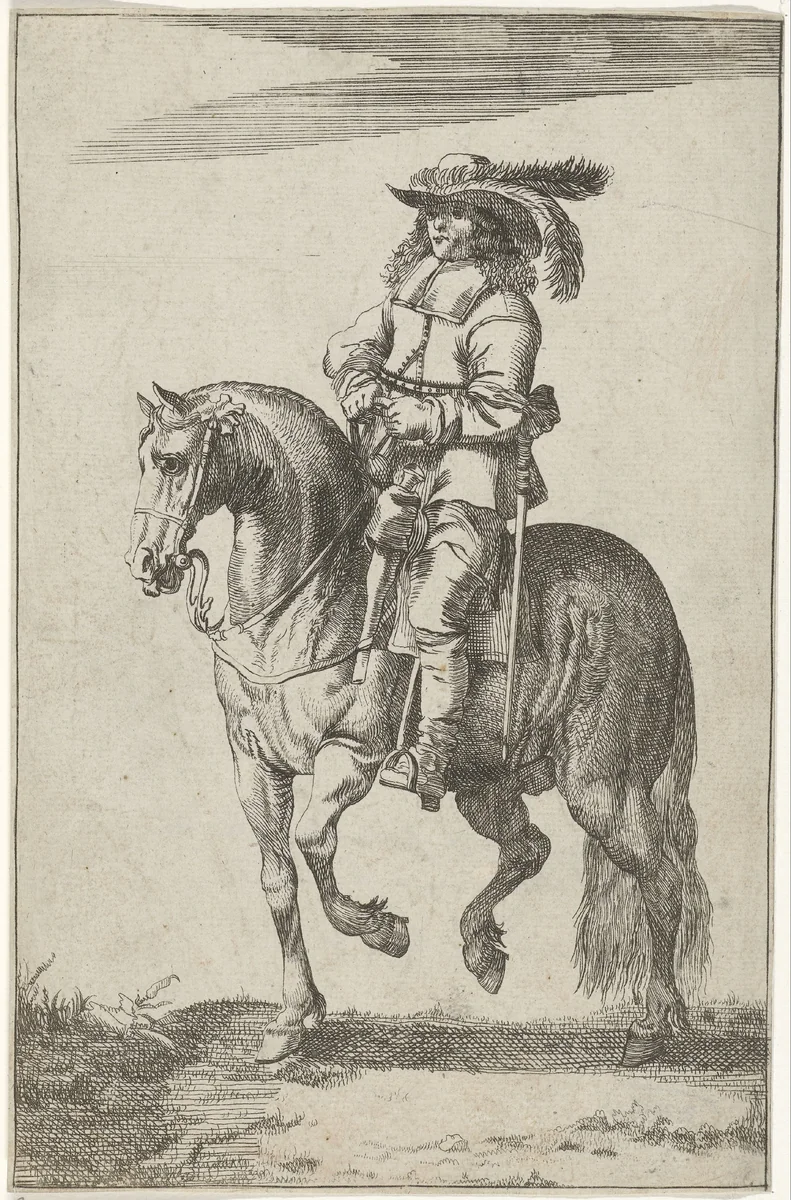 Ruiter naar links rijdend by anonymous, print, 1623-1703