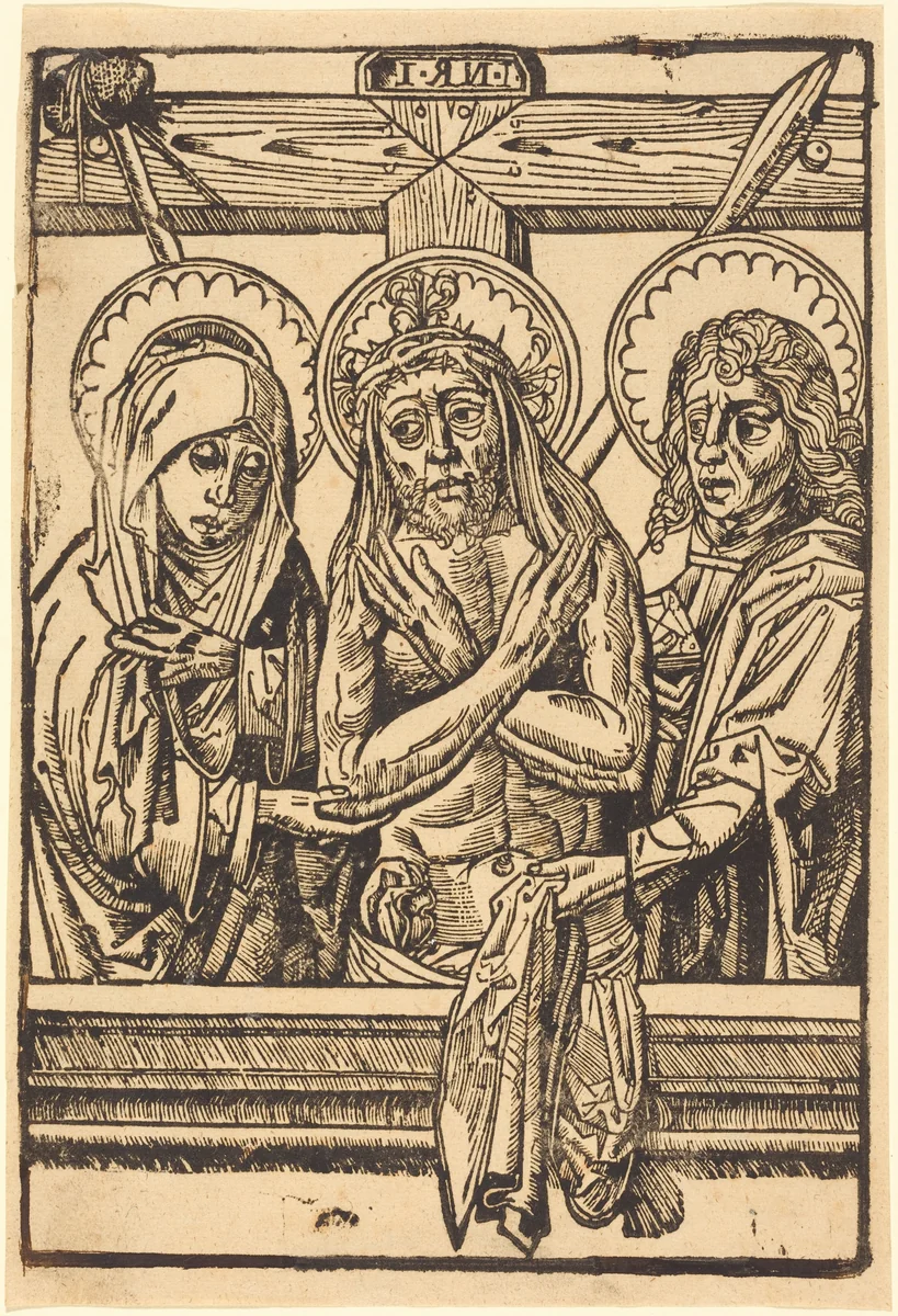 Christ between Maria and John by German 15th Century, print, 1480-1500