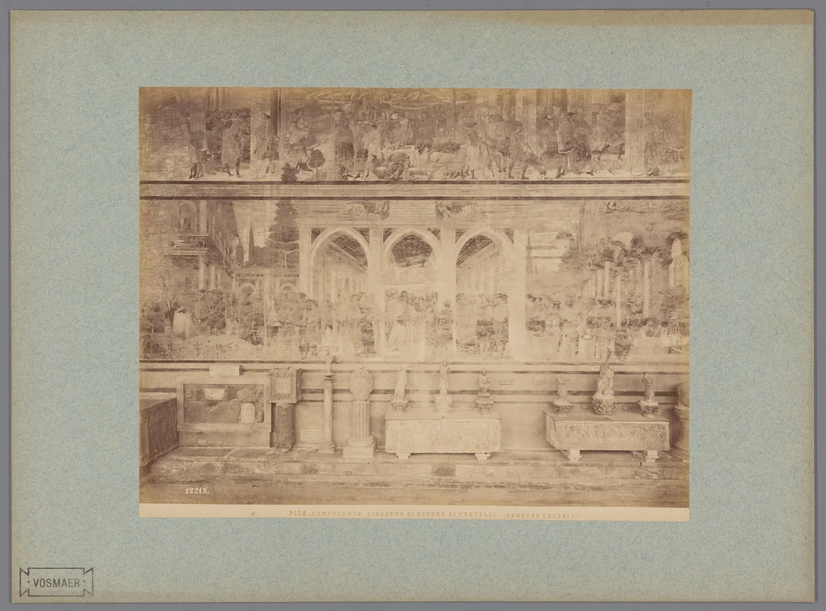 Fotoreproductie Fresco Jozef maakt zich bekend aan zijn broers door Benozzo Gozzoli in het Camposanto te Pisa by Fratelli Alinari, photograph, 1857-1900