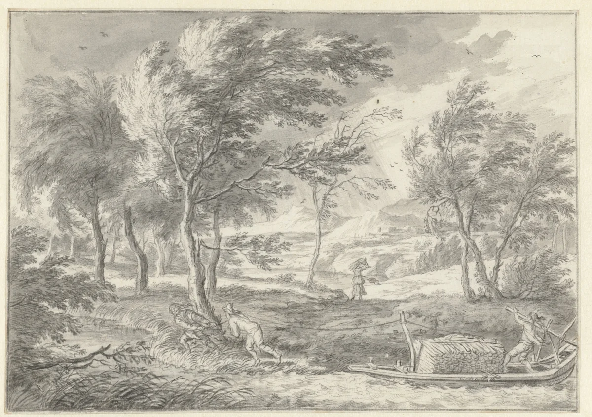 Landschap met naderend onweer by Dirck Dalens, drawing, 1610-1676