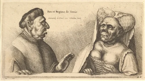 Rex et Regina de Tunis by Wenceslaus Hollar, print, 1645