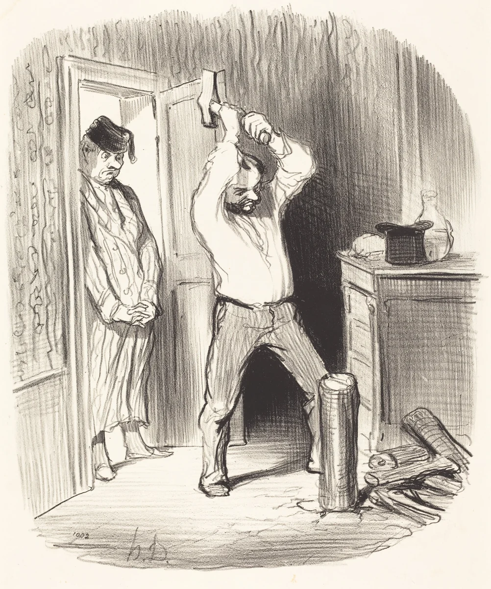 Est-il dieu permis... fendre du bois... by Honoré Daumier, print, 1847