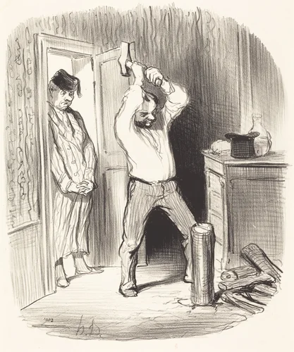 Est-il dieu permis... fendre du bois... by Honoré Daumier, print, 1847