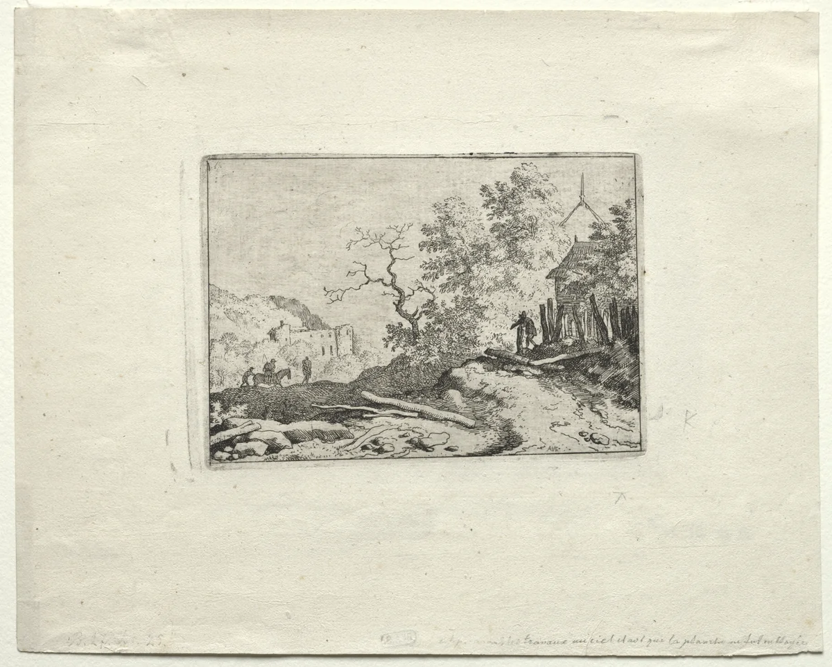 The Hut with the Rustic Fence by Allart van Everdingen, print, 1636-1675