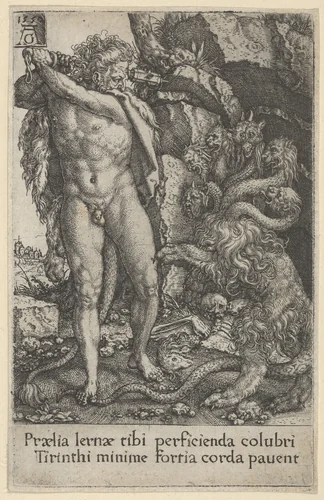 Hercules Fighting the Hydra of Lerna, from The Labors of Hercules by Heinrich Aldegrever, print, 1550