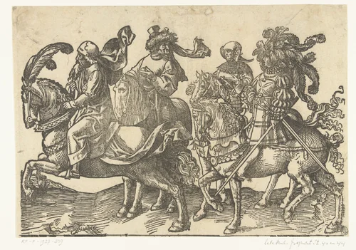 Twee ruiters, Willem V en Albrecht by Unknown, print, 1518-1533