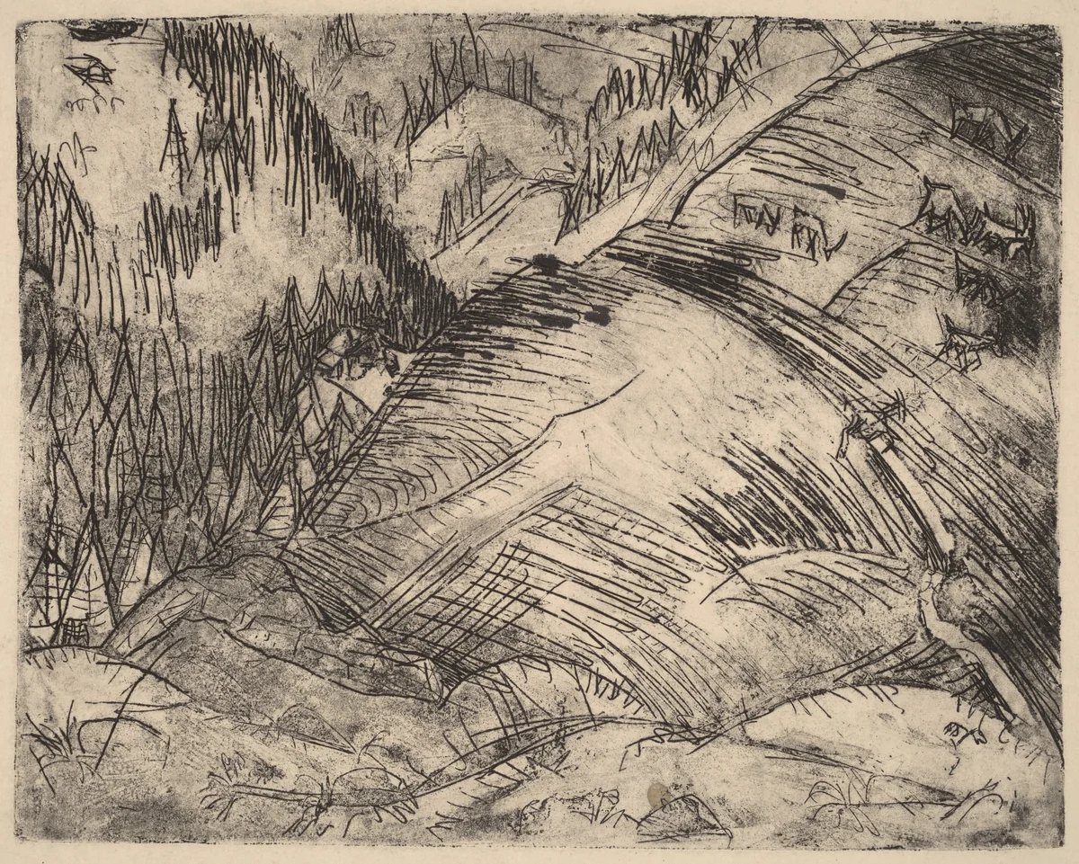 Mountain Slope with Goats by Ernst Ludwig Kirchner, print, 1920