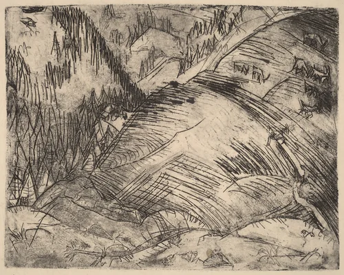 Mountain Slope with Goats by Ernst Ludwig Kirchner, print, 1920