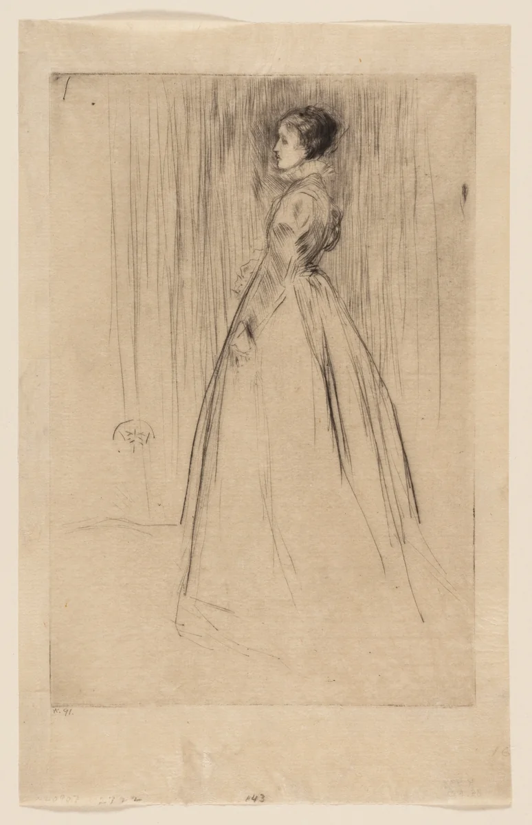 The Velvet Dress (Mrs Leyland) by James McNeill Whistler, print, 1873-1874